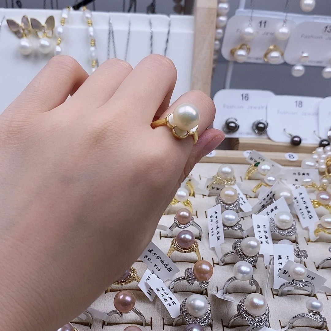 戒指银S925镶嵌淡水珍珠