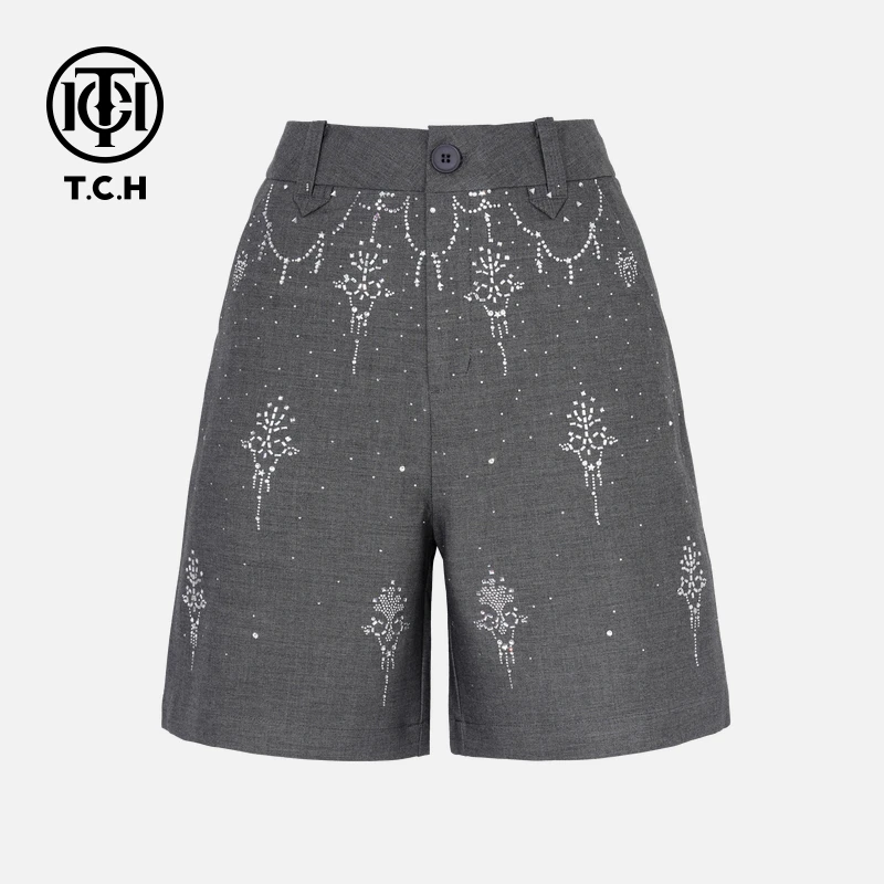TCH私服烫钻工艺时尚休闲百搭气质舒适短裤女T75B21E5143轻奢tch