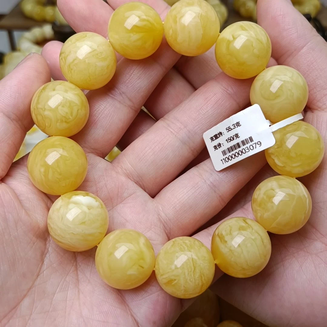 蜜蜡手链未镶嵌19圆珠虎皮纹