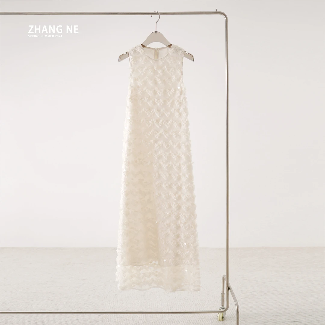 【ZHANG NE】春夏季百气质搭珠片无袖设计师连衣裙-24072065008