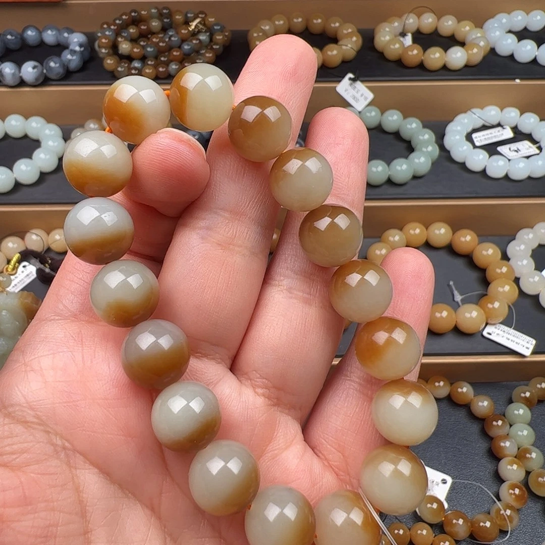 和田玉未镶嵌手链新疆且末糖白聚宝盆卡12