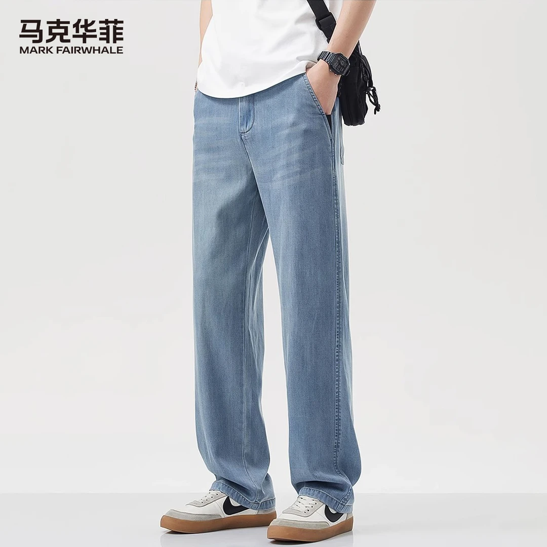 马克华菲夏季薄款冰丝牛仔裤男款直筒修身弹力舒适男士百搭裤子男