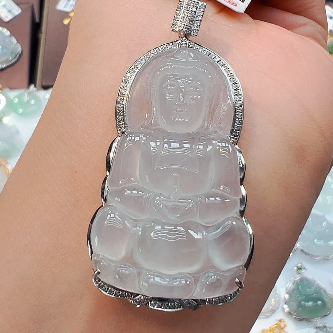 翡翠18K金镶嵌吊坠(不含链)观音