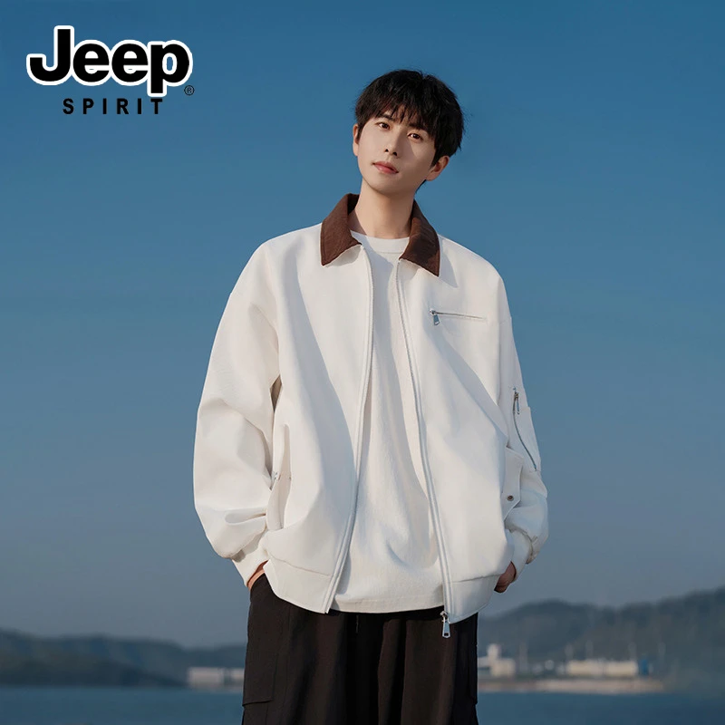 JEEPSPIRIT美式翻领工装夹克男士春秋季新款宽松潮牌休闲百搭外套