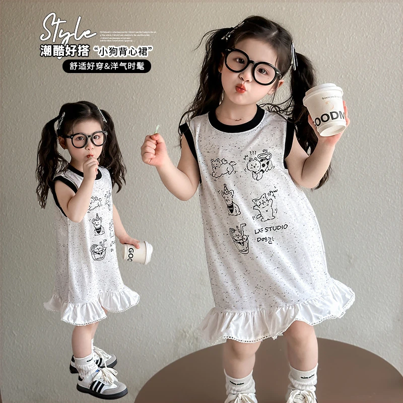 女童连衣裙夏季新款儿童洋气宝宝公主裙女孩夏装卡通背心裙子