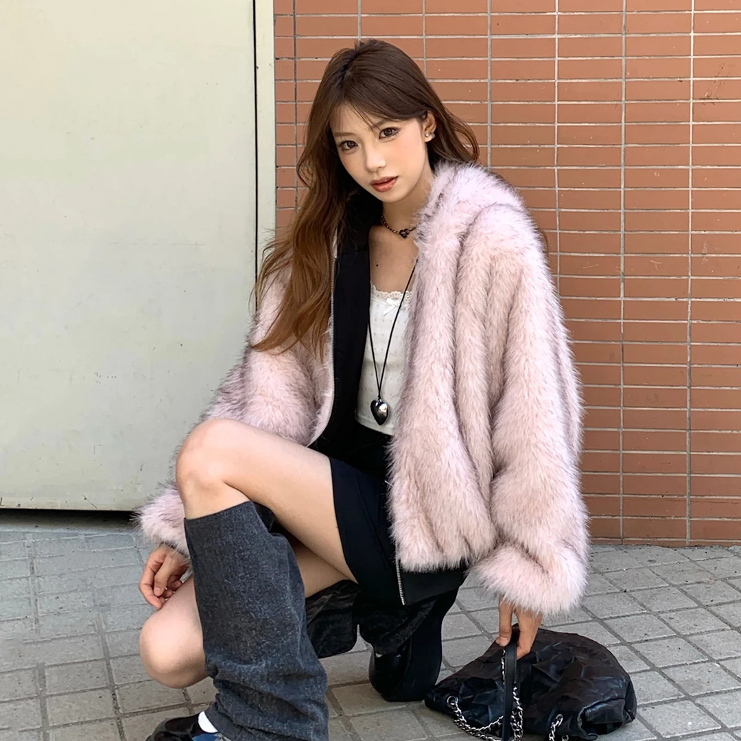 Dookii“半糖玫瑰"仿貂毛环保皮草外套