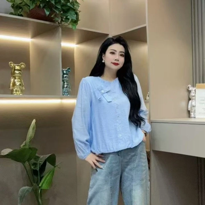 春季洋气小衫-勾 2535时尚休闲蝴蝶结糖果色系款胖MM大码女装新款