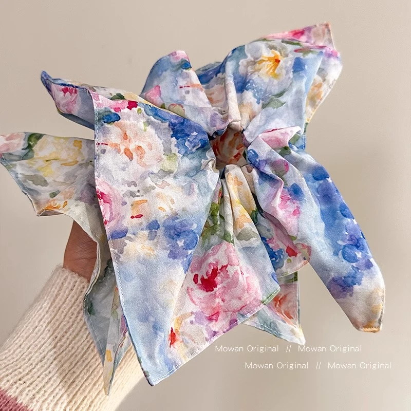 油画碎花方巾大肠发圈女高级感洋气时尚发绳扎发头绳2025新款头饰