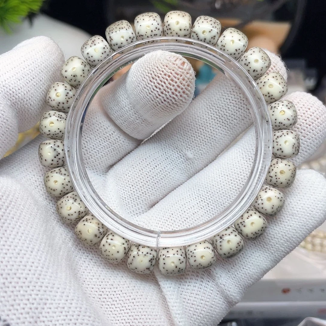 星月菩提手串9/8石玉同枝骨瓷白单圈