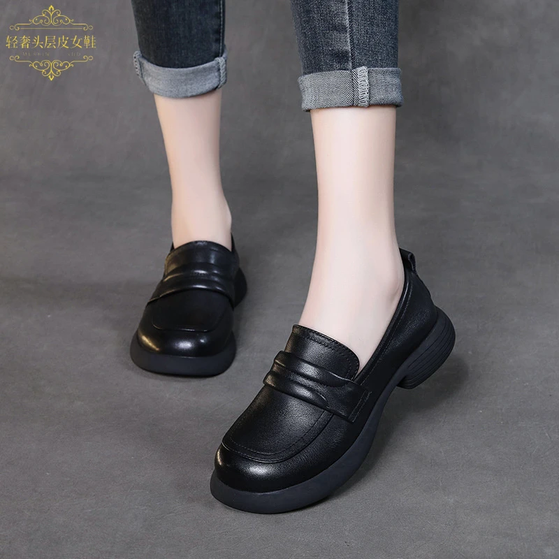 牛皮舒适透气春秋季新款手工真皮休闲百搭女鞋平底软底轻奢单鞋