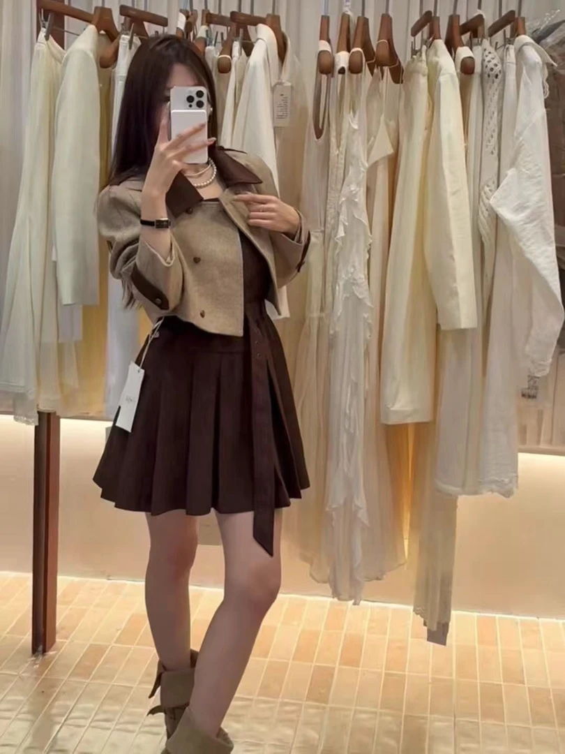 十三行高货2025秋新款复古撞色小香外套+吊带裙套装女配腰带