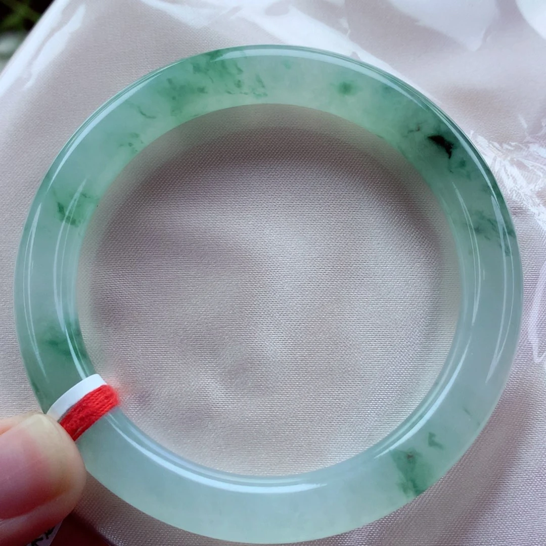 未镶嵌手镯（圆镯）翡翠57.2美人冰飘花 微瑕 灵动 喵喵