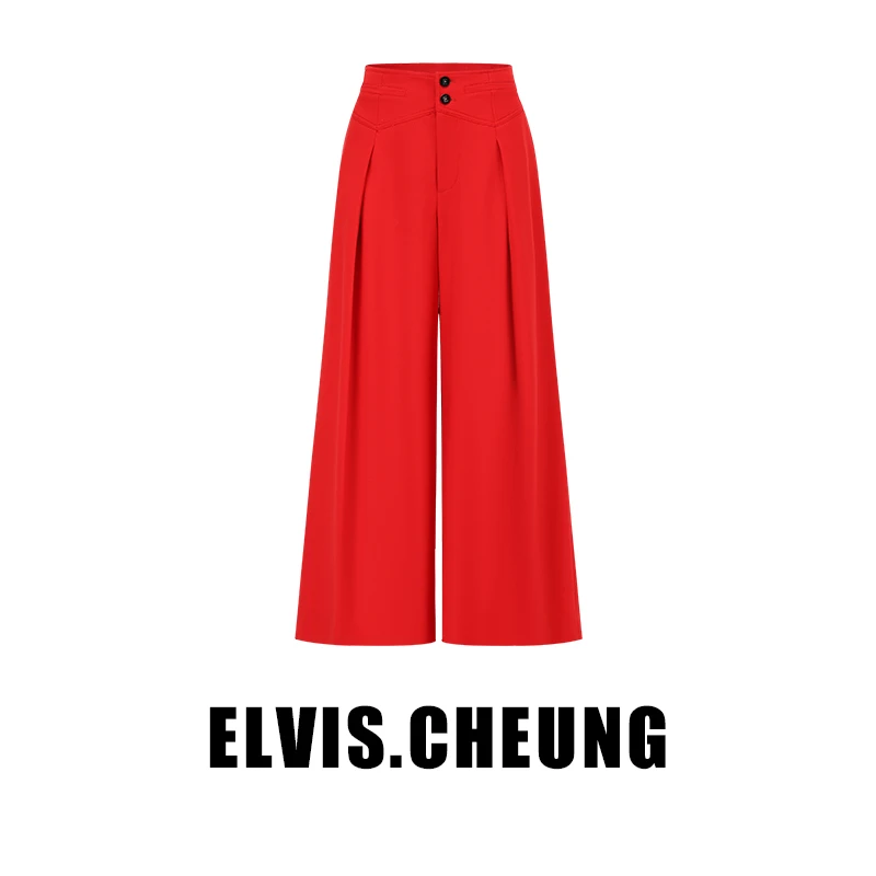 【蔡少芬同款】ELVIS.CHEUNG24春夏新品精纺马术腰封阔腿裤注定红