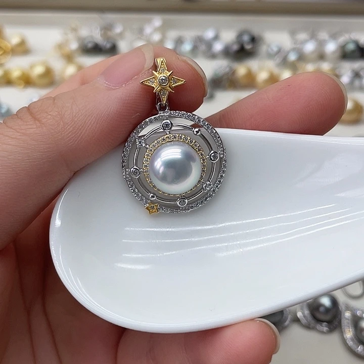 海水珍珠银S925镶嵌吊坠(不含链)