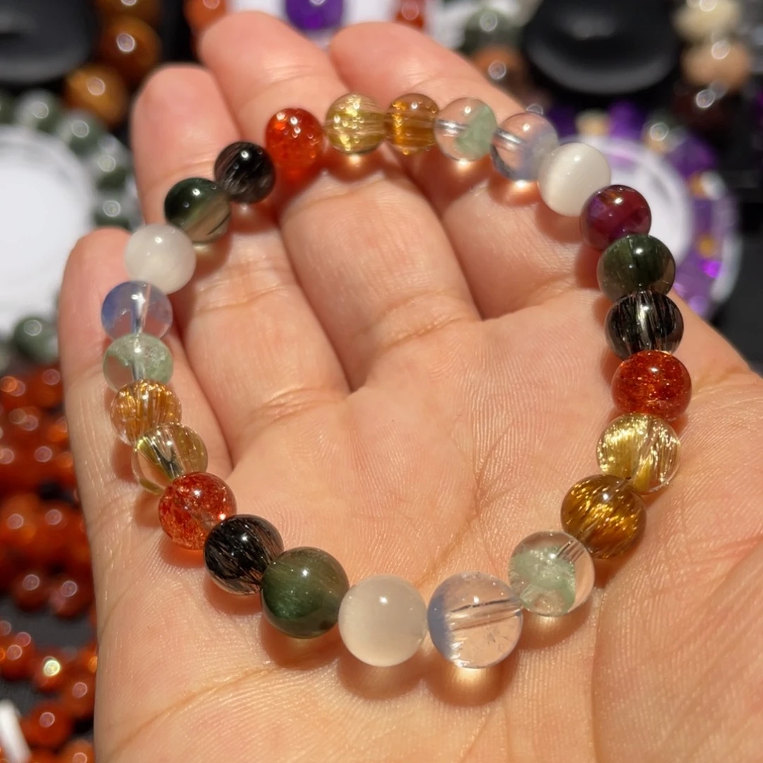 水晶手链未镶嵌发晶多宝7mm