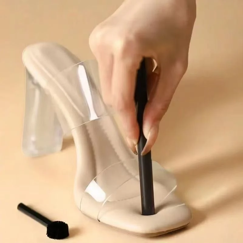 踩屎感2025夏季新款透明水晶粗跟柔软Q弹凉半拖外穿A