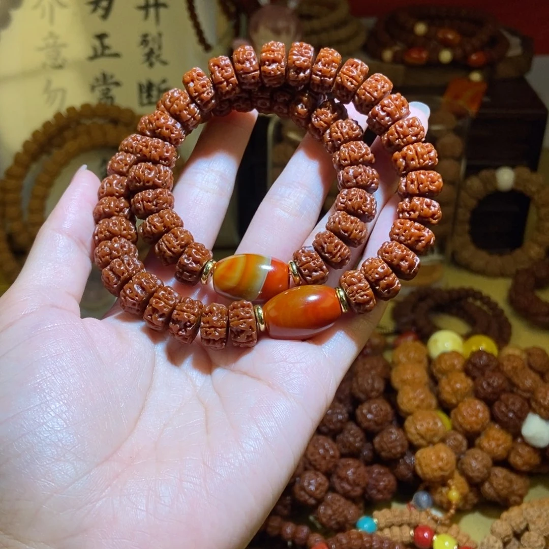 金刚菩提吊坠125藏切双圈玉化长玛