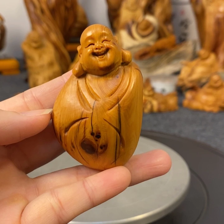 柏木（崖柏）崖柏弥勒佛手把件小摆件