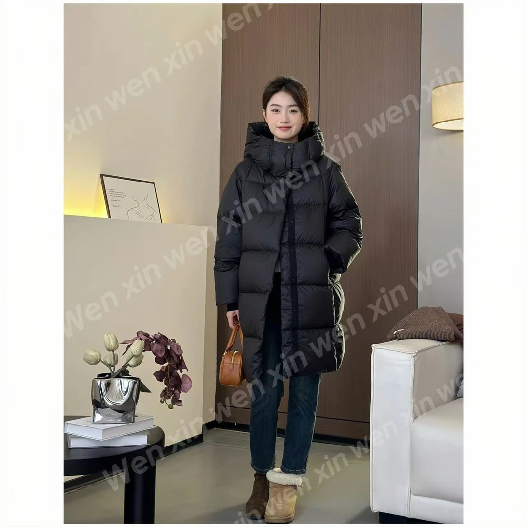 茧型泡芙羽绒服中长款女连帽宽松时尚韩版百搭冬季90白鸭绒外套