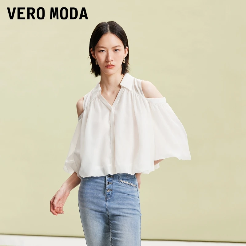 Vero Moda衬衫女春游出行洋气肩部镂空松紧口泡泡袖324231034