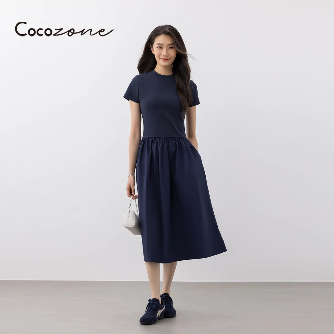 COCO ZONE 刘一一【索罗纳棉混纺】圆领修身透气亲肤连衣裙CD2A1473