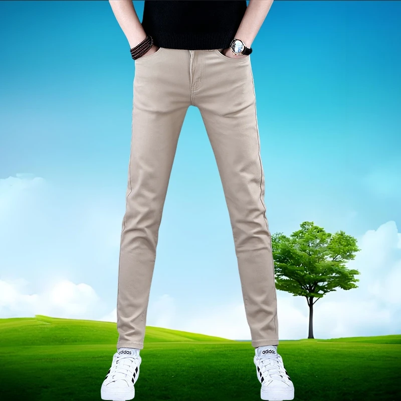 高端卡其色纯棉男士休闲裤修身小脚2025新款长裤子轻商务夏季薄款