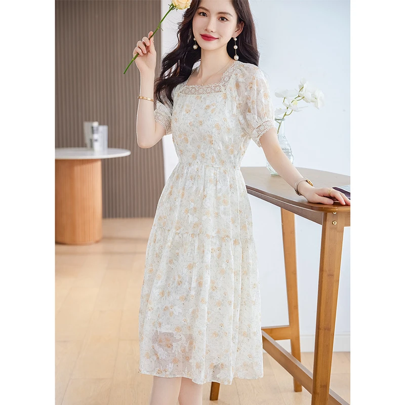 *茶歇法式碎花连衣裙夏气质收腰仙女温柔风初恋长裙M1763