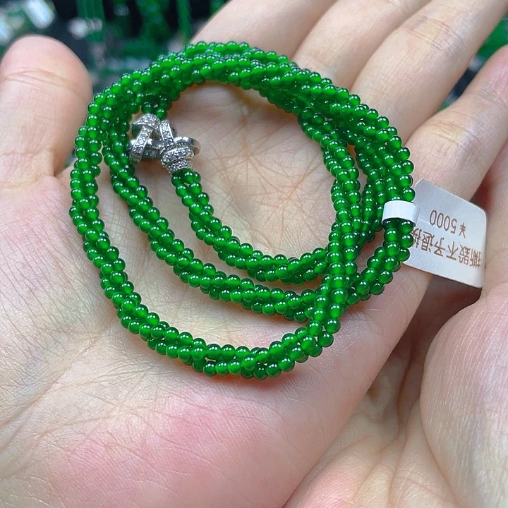 翡翠未镶嵌颈饰森*鑫天然A货翡翠帝绿锁骨链
