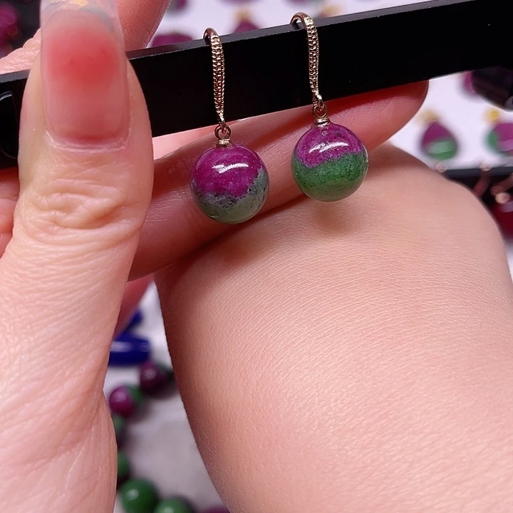 红宝石耳钩银S925镶嵌