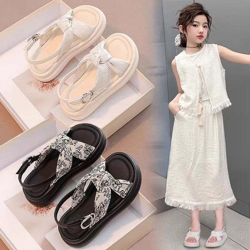 绝美厚底凉鞋女夏季配裙子2025新款中式国风踩屎感休闲罗马沙滩鞋