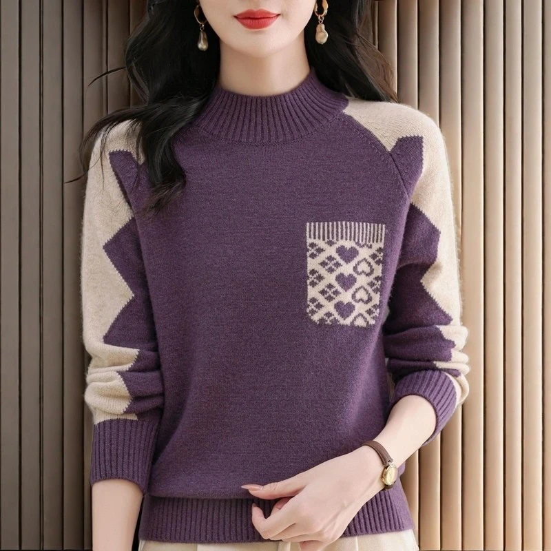 100%纯羊绒衫毛衣女2025秋冬爆款洋气秋冬女士妈妈半高领厚款上衣