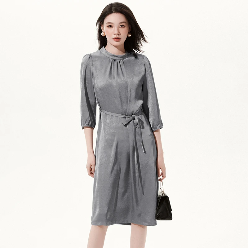 E147优雅气质九分袖裙子一粒扣连衣裙女2025春51MW0A0001