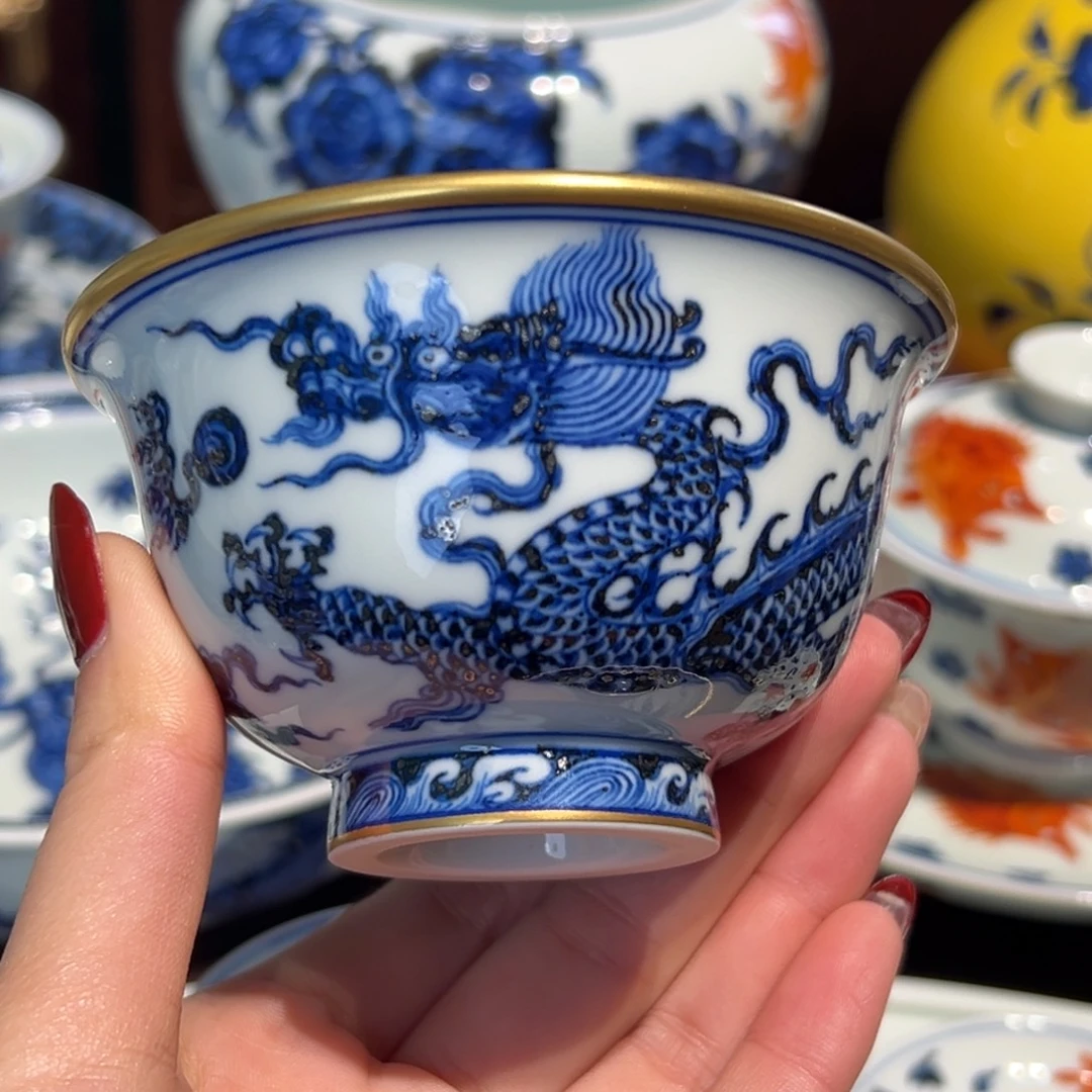 青花雯华堂手绘杯杯