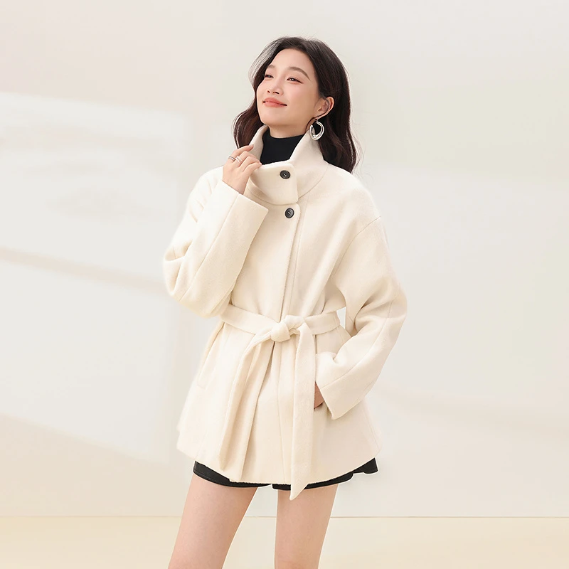 秋冬短款大袖秋季女薄款毛呢外套气质女装百搭中长款YA25148W020