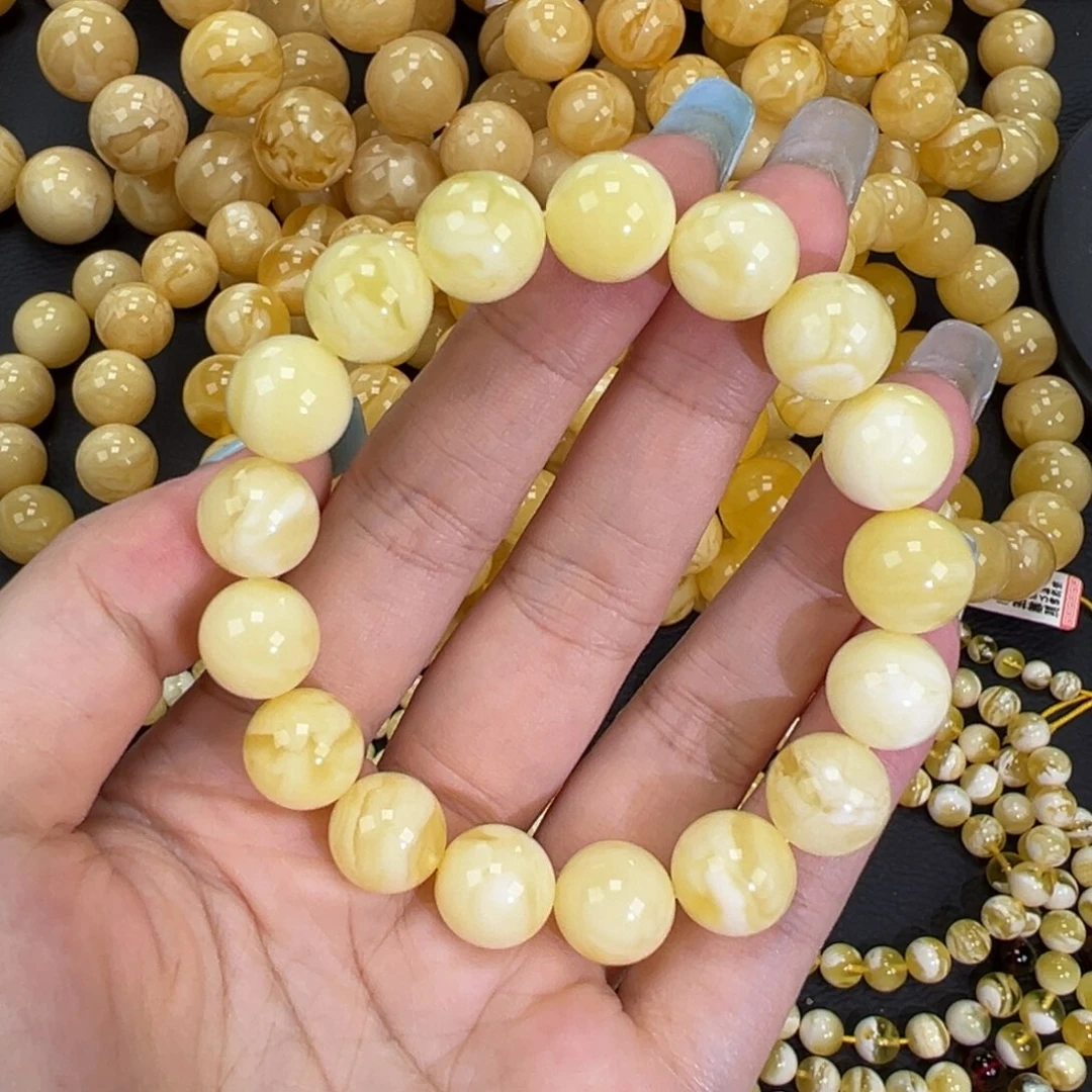 琥珀未镶嵌手链17.5白蜡妖花