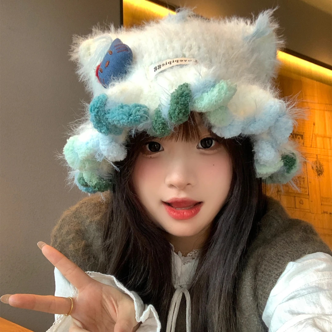 可爱搞怪kitty猫耳朵针织毛线帽女2025新款秋冬保暖防寒护耳帽子