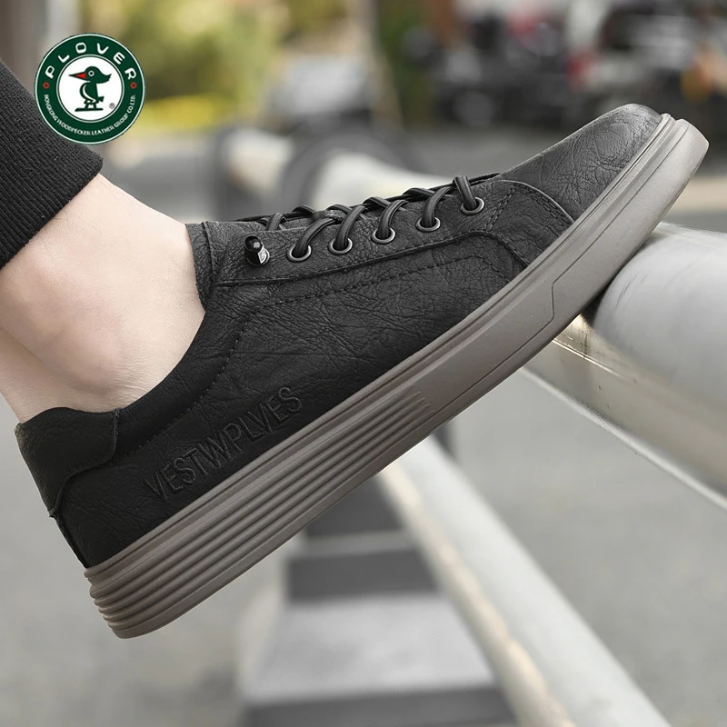 PLOVER牛皮男鞋大码四季真皮休闲皮鞋45板鞋男士一脚蹬小码37透气