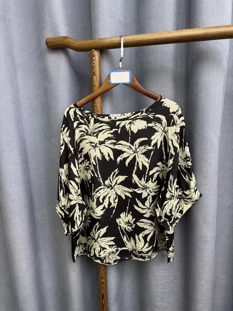 2025秋季新款休闲时尚圆领桑蚕丝短袖上衣女H247