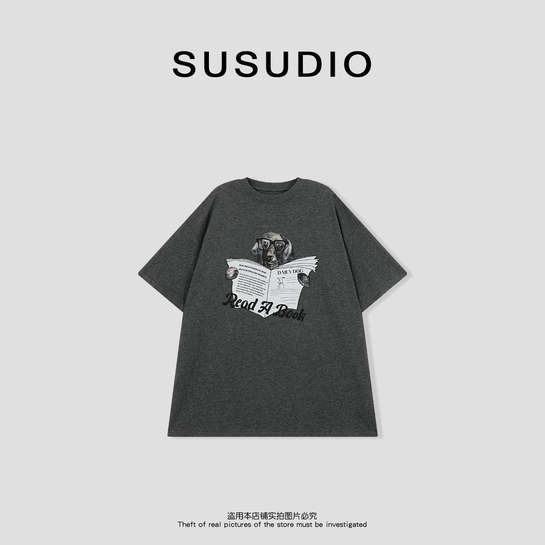 SUSUDIO 设计款狗狗涂鸦宽松休闲百搭T恤10048