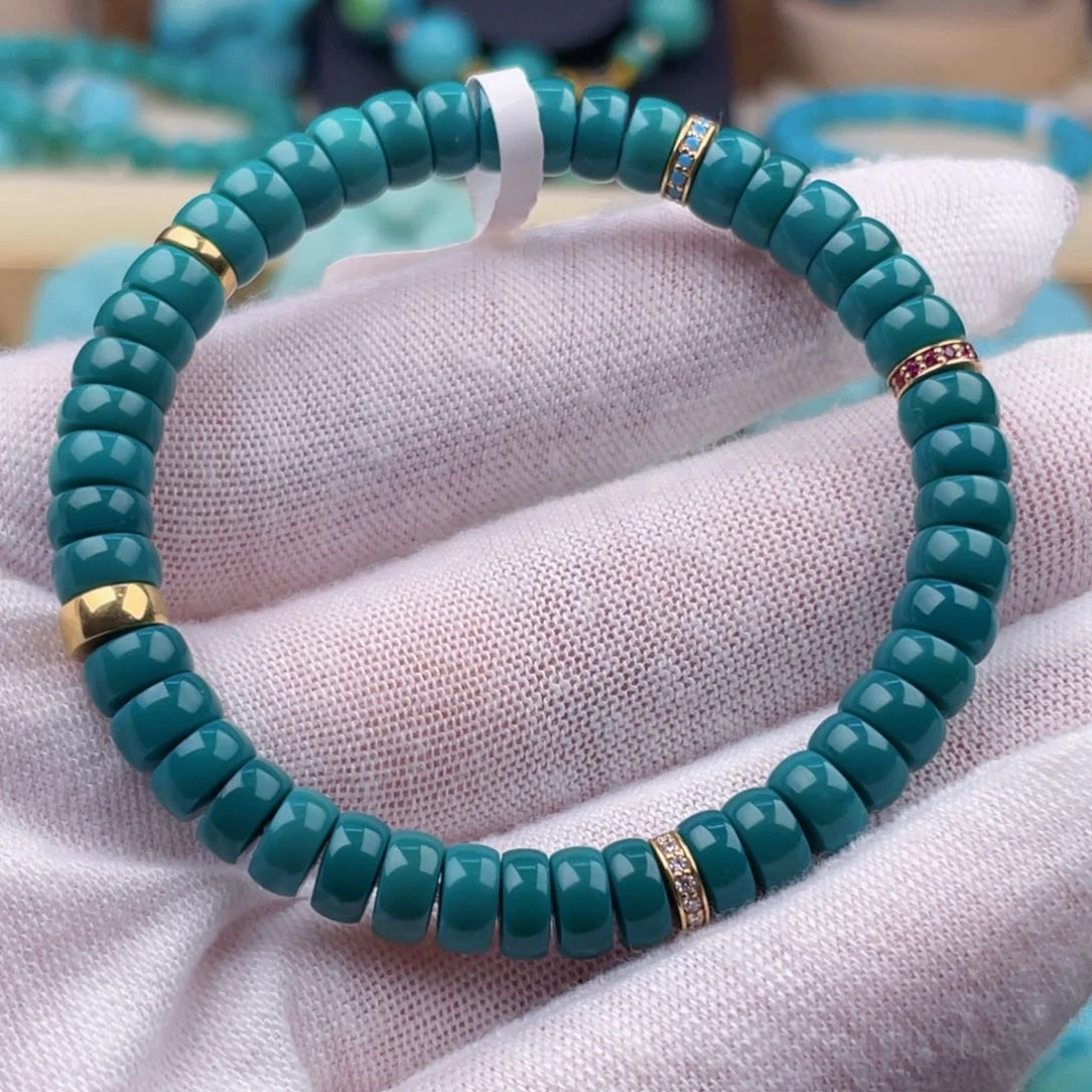 18K金镶嵌绿松石珠宝奇石6.5毫米