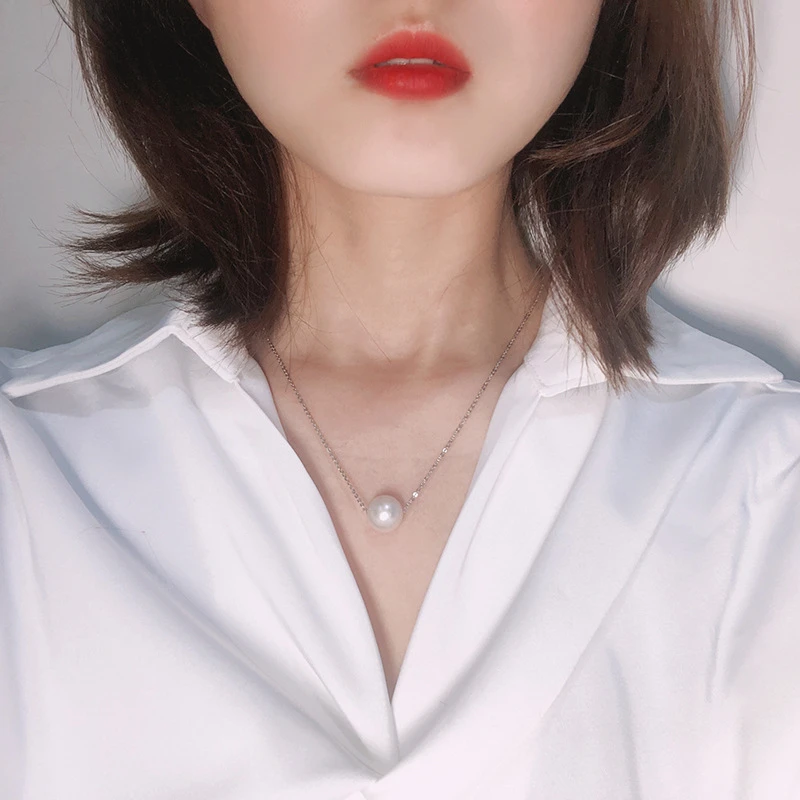 s925简约天然淡水珍珠项链小众设计感路路通项饰