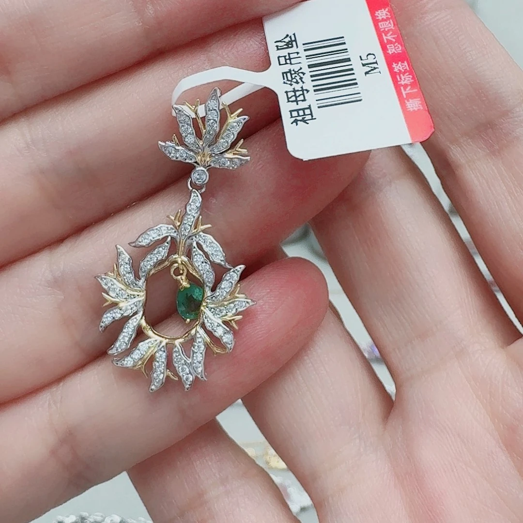 银S925镶嵌吊坠(不含链)祖母绿吊坠