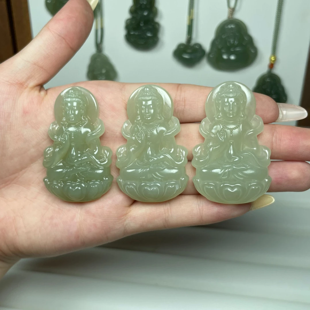 天然和田玉观音精雕飘带观音吊坠男女同款精美观音玉坠