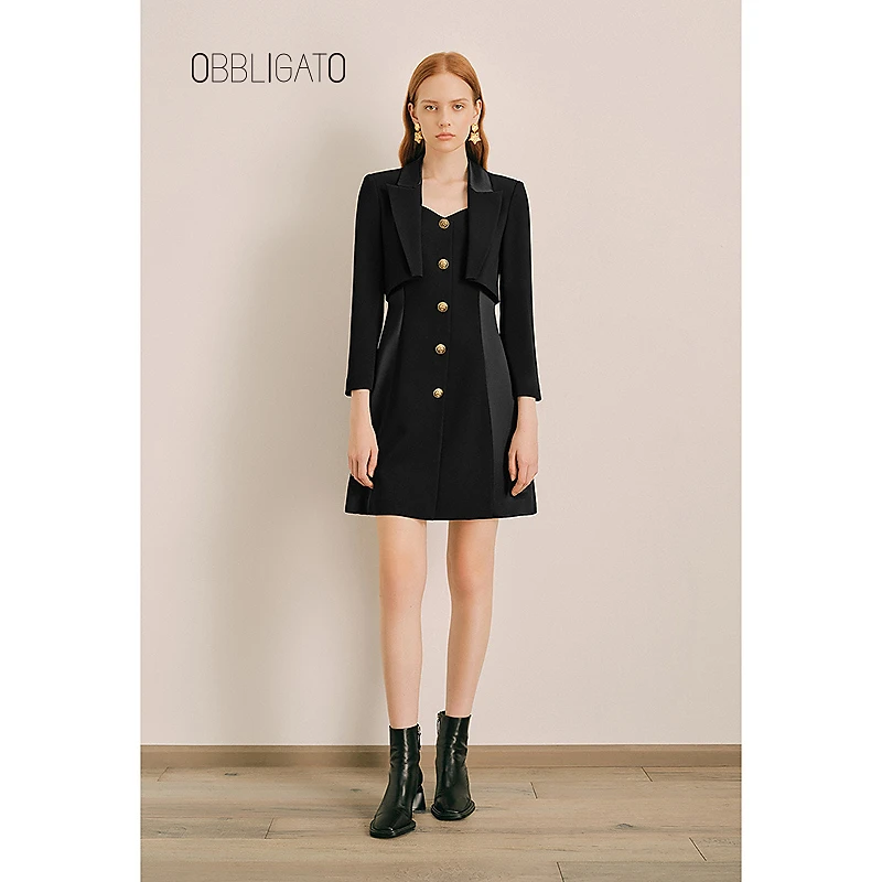 OBBLIGATO奥丽嘉朵1C64505090专选秋季假两件连衣裙
