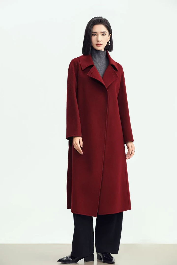 新品长款赫本款山羊绒桑蚕丝高只羊毛双面秋冬过膝羊绒大衣