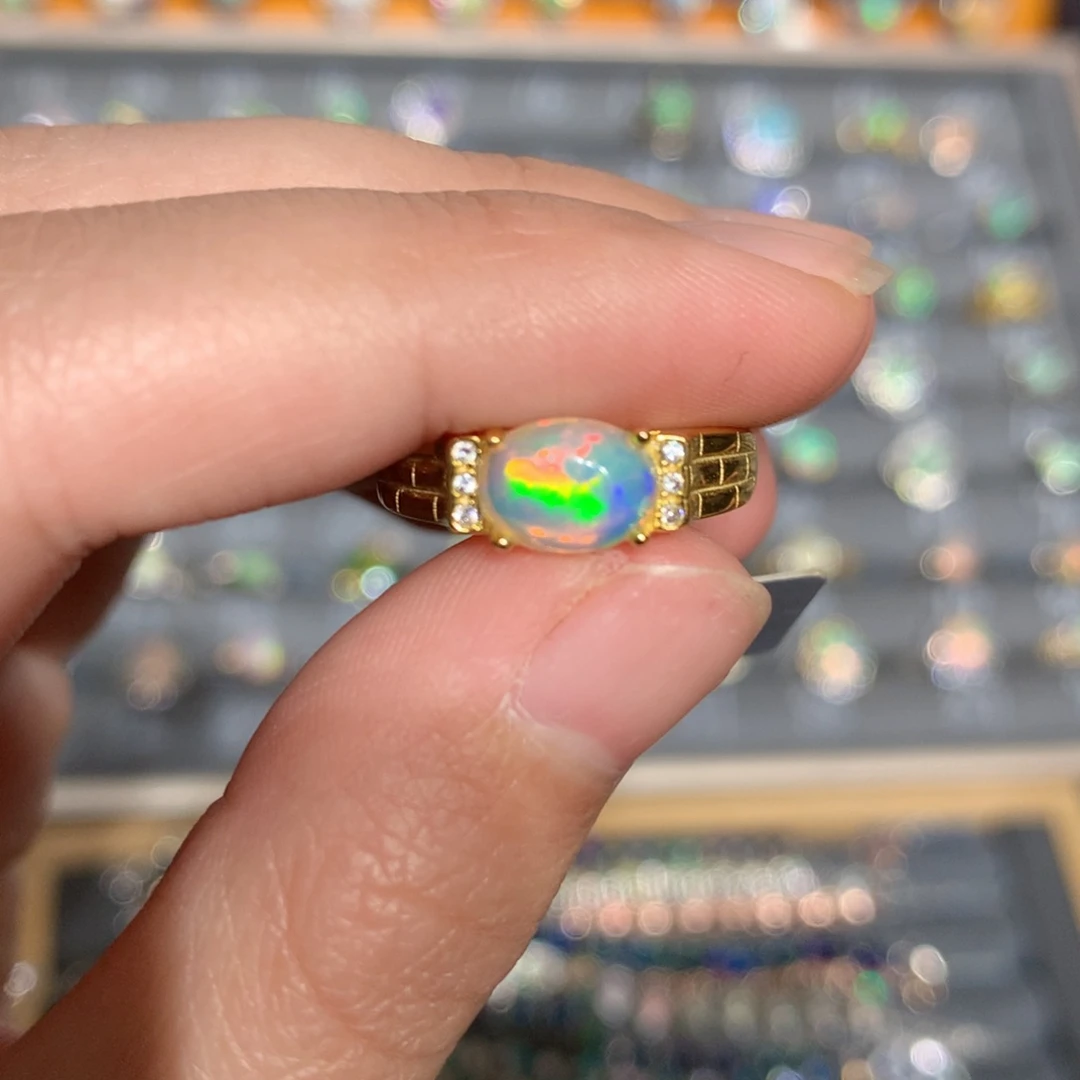 银S925镶嵌欧泊欧泊戒指y