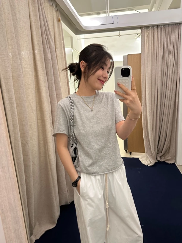 【ZHANGDAYUN】9016# Ins博主 凉凉简约卷边短袖t