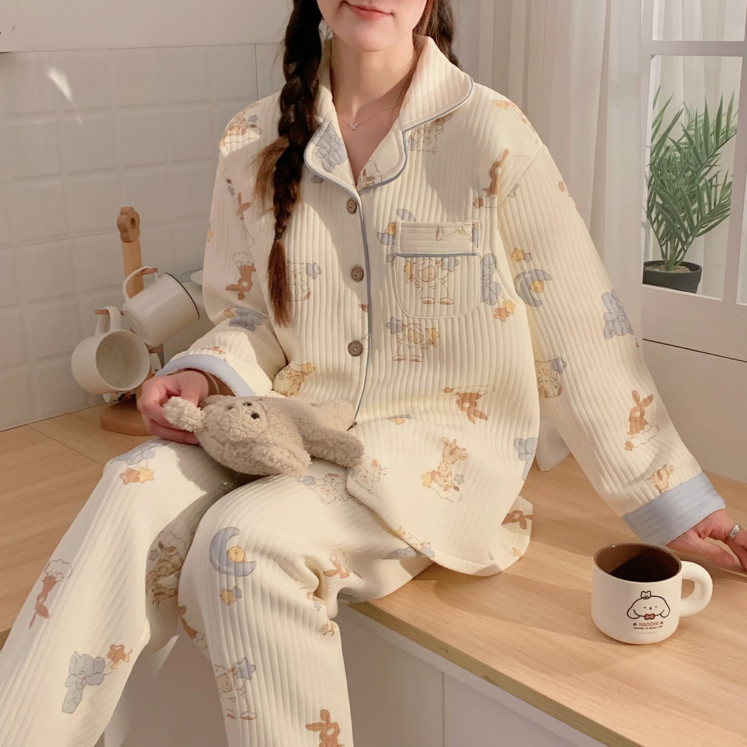 带胸垫空气棉月子服春秋季加厚孕妇睡衣冬天保暖产后哺乳衣喂奶