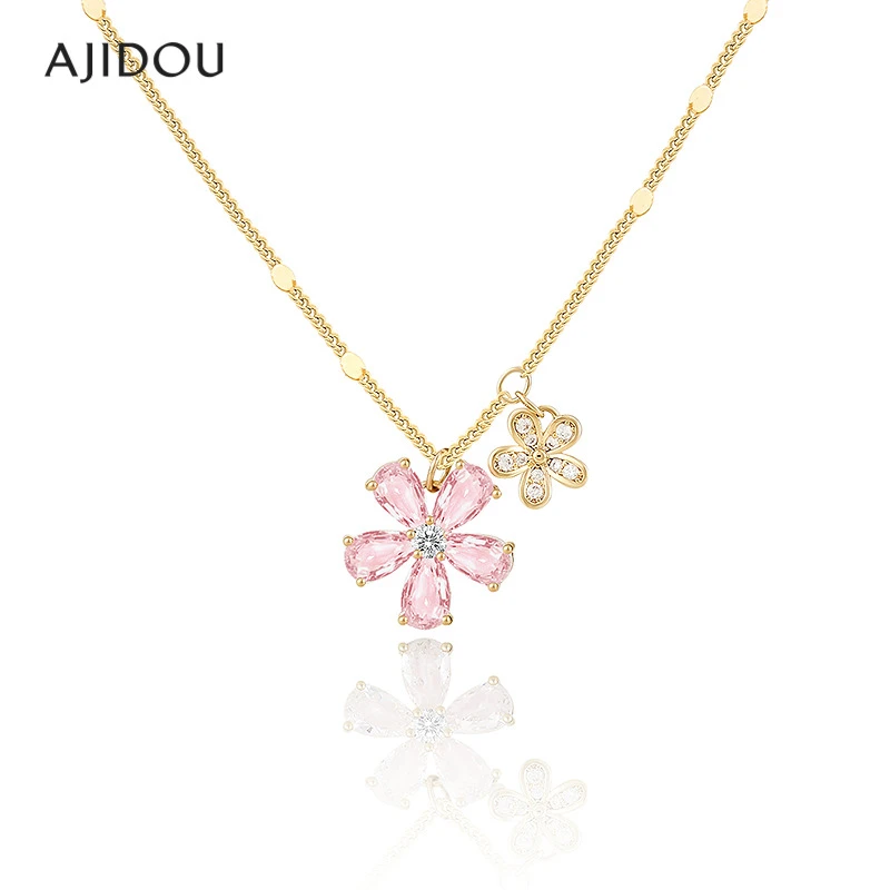 合金合成锆石项链 AJIDOU阿吉豆粉色花卉时尚颈链氛围感配饰