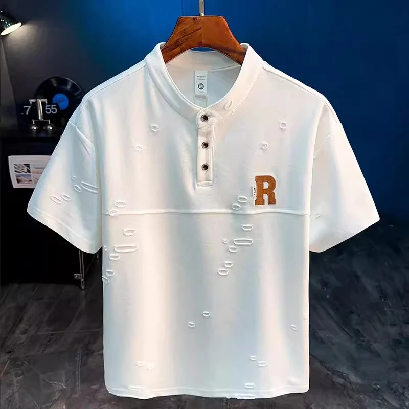 JJ2025夏季新款刺绣短袖T恤男款潮牌宽松白色圆领半袖舒适透气